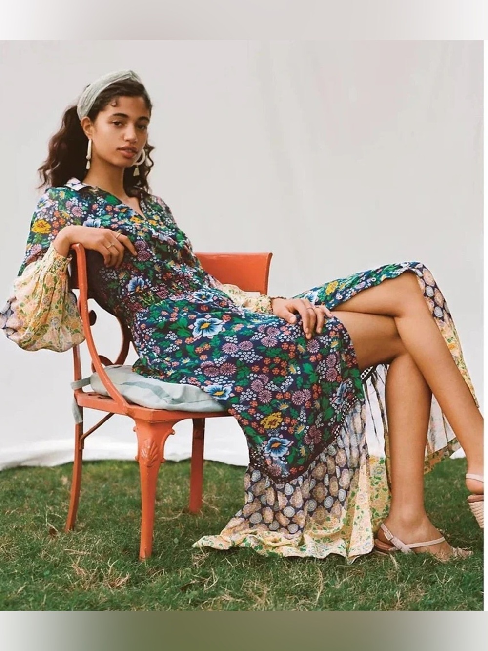 Anthropologie Navy Floral Mixed-Print Maxi Dress